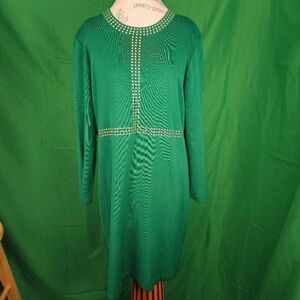 Misook Womens Green Embellished Long Sleeve Dress XL